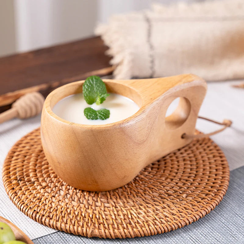 A Generation of Logo Rubber Wood Cup Household Milk Cup Wooden Cup Wooden Cup Japanese Wooden Cup with Mouth Cup