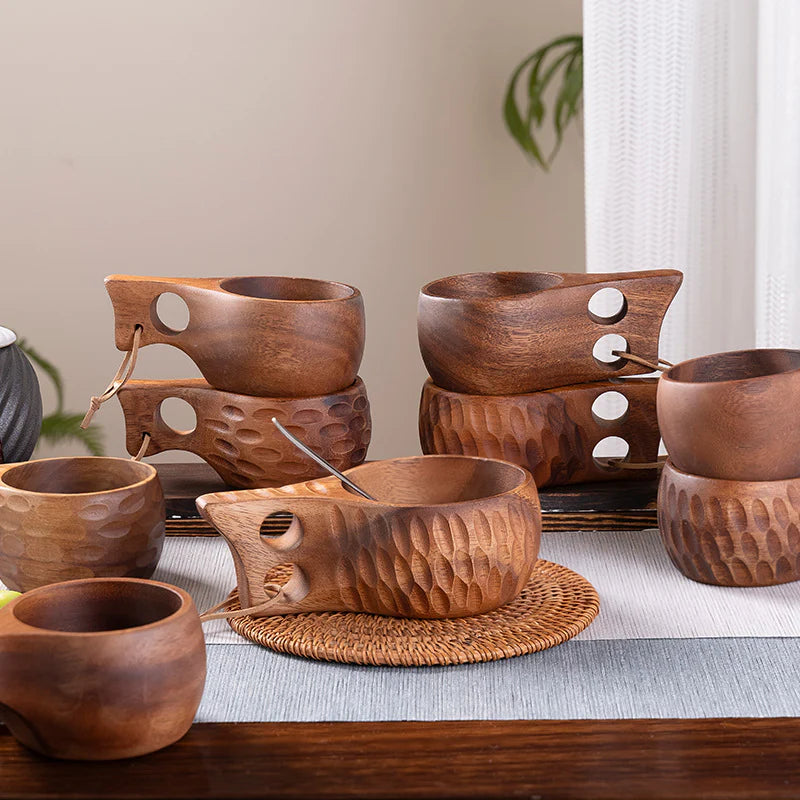 A Generation of Logo Rubber Wood Cup Household Milk Cup Wooden Cup Wooden Cup Japanese Wooden Cup with Mouth Cup