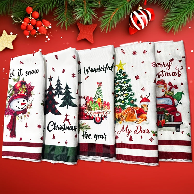 Christmas Kitchen Towels, Cute Absorbent Dish Cloths for Holiday Decor & Cleaning