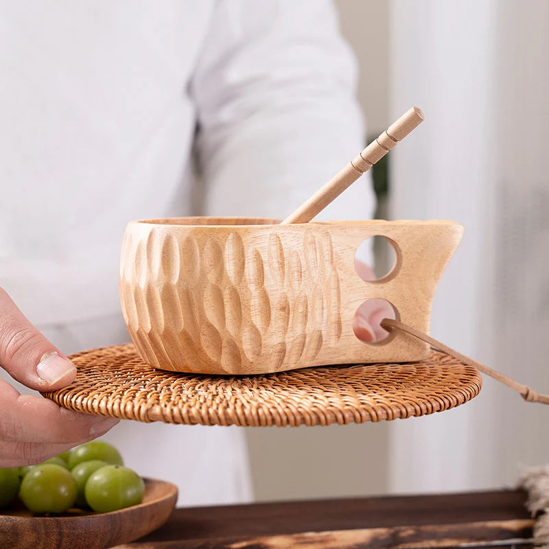 A Generation of Logo Rubber Wood Cup Household Milk Cup Wooden Cup Wooden Cup Japanese Wooden Cup with Mouth Cup