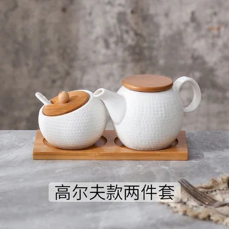 Household Kitchen Supplies Seasoning Jar Ceramic Cruet Salt Pepper Bottle Bamboo Tray Kitchen Seasoning Tool Storage Tank