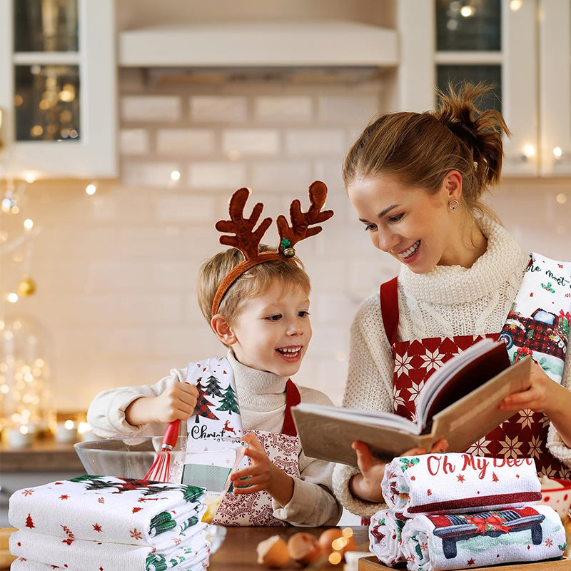 Christmas Kitchen Towels, Cute Absorbent Dish Cloths for Holiday Decor & Cleaning