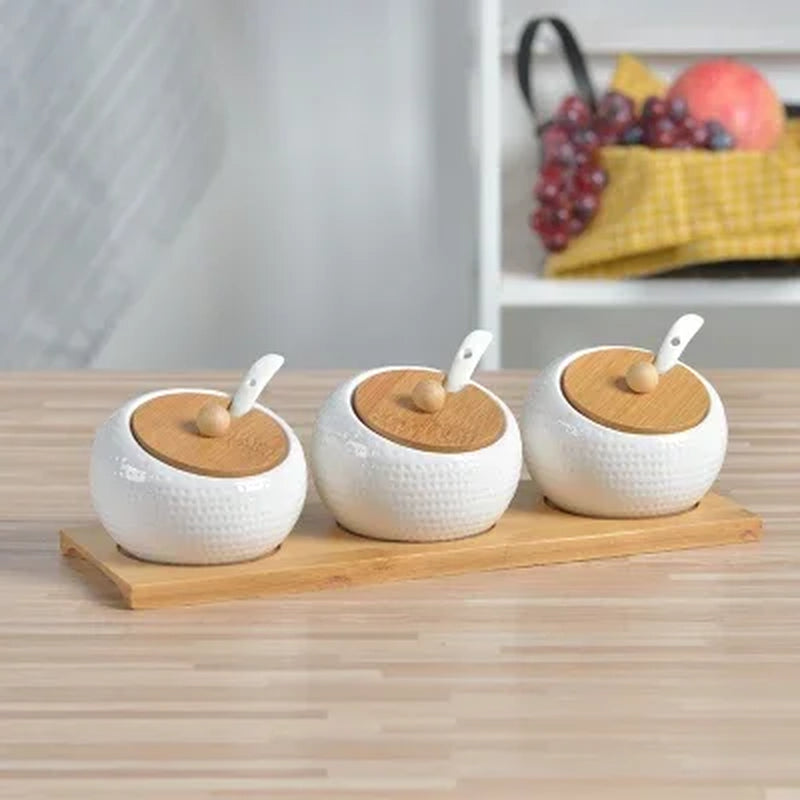 Household Kitchen Supplies Seasoning Jar Ceramic Cruet Salt Pepper Bottle Bamboo Tray Kitchen Seasoning Tool Storage Tank