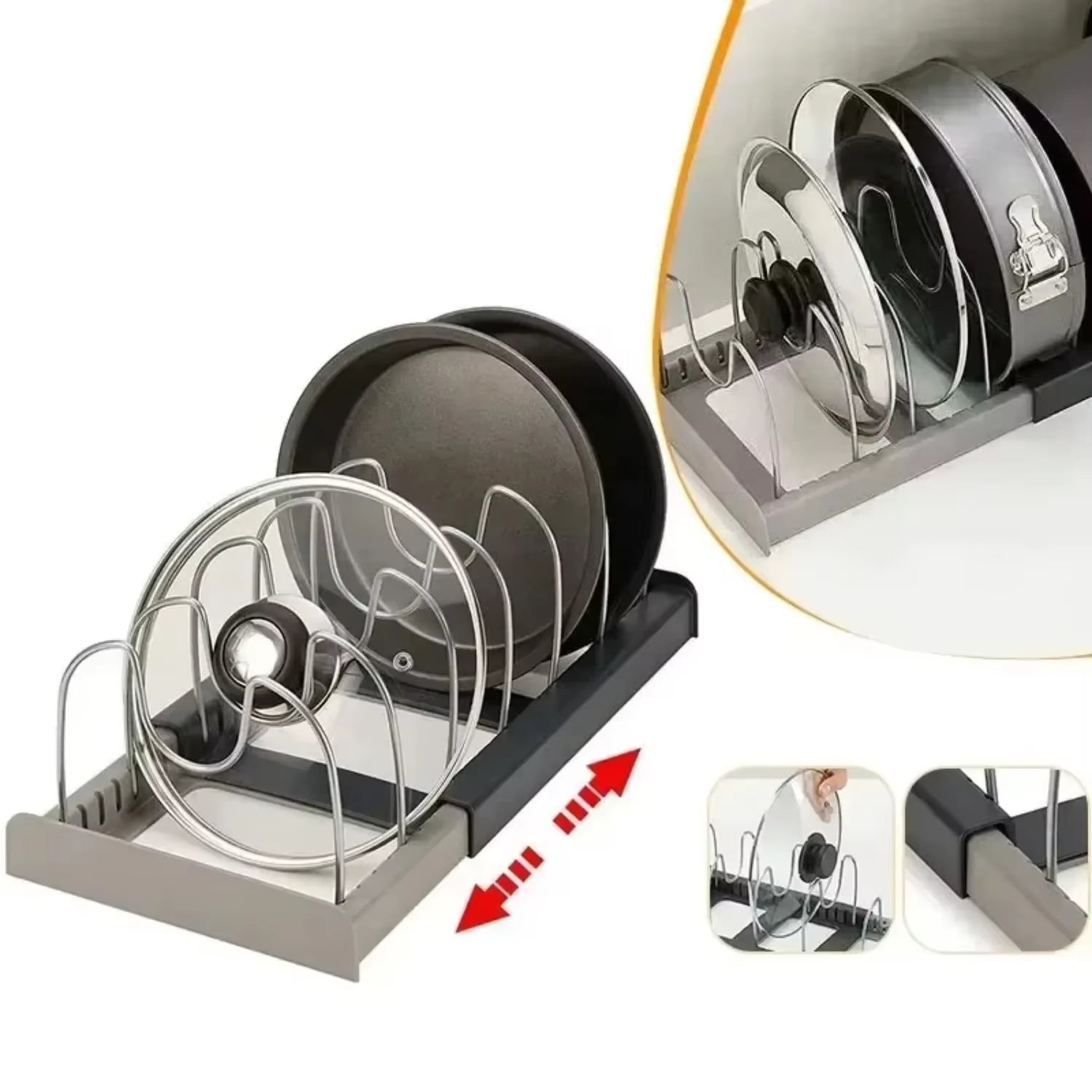 Expandable Pots and Pans Storage Rack for Cabinets Pot and Lid Holder with 6 Adjustable Shelves for Kitchen Organization Tools